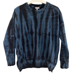 Evereve Sundry Women's Oversized Black & Blue Tie Dye Sweatshirt XS Zipper Sides